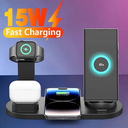 3-in-1 Wireless Charger Station Stand Dock - Foldable Travel Charger for iPhone 15/14/13/12/11, Apple Watch Series 9 to 2/Ultra, Airpods Pro - Compatible with Multiple Devices, Space-Saving Design for Home and Travel