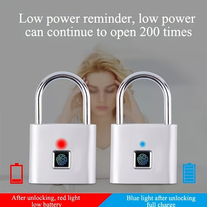 Mini Smart Fingerprint Padlock IP56 Splash Protection Security Antitheft Keyless Battery Powered USB Rechargeable Suitcase Luggage Backbag Door Lock