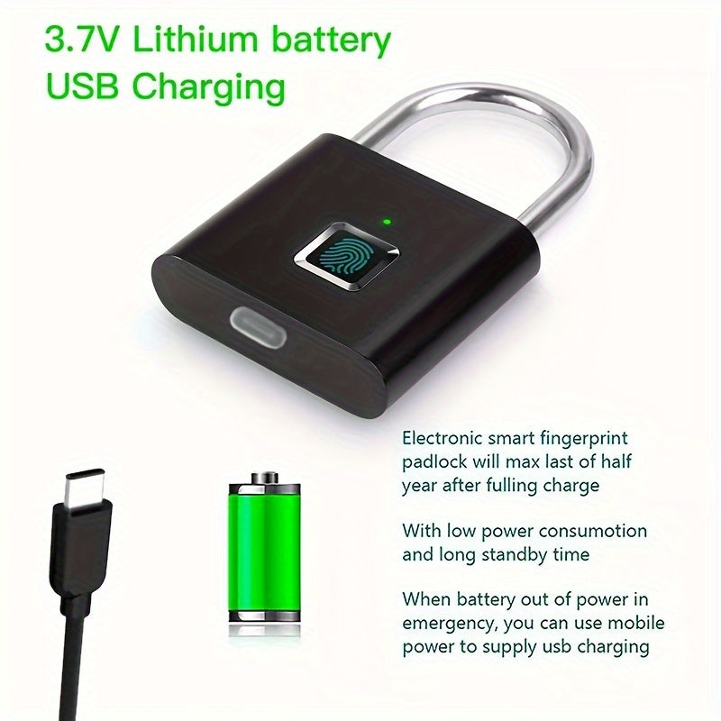 Mini Smart Fingerprint Padlock IP56 Splash Protection Security Antitheft Keyless Battery Powered USB Rechargeable Suitcase Luggage Backbag Door Lock