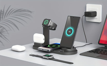 3-in-1 Wireless Charger Station Stand Dock - Foldable Travel Charger for iPhone 15/14/13/12/11, Apple Watch Series 9 to 2/Ultra, Airpods Pro - Compatible with Multiple Devices, Space-Saving Design for Home and Travel