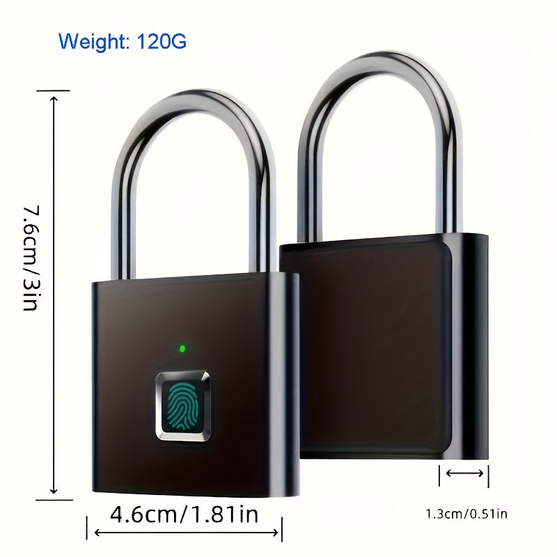 Mini Smart Fingerprint Padlock IP56 Splash Protection Security Antitheft Keyless Battery Powered USB Rechargeable Suitcase Luggage Backbag Door Lock