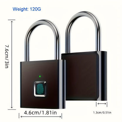 Mini Smart Fingerprint Padlock IP56 Splash Protection Security Antitheft Keyless Battery Powered USB Rechargeable Suitcase Luggage Backbag Door Lock