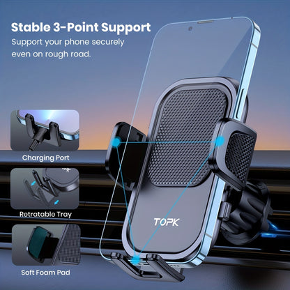 TOPK Car Phone Holder Mount, Car Mount with Hook Clip for Car Air Vent 360° Rotation Phone Mount Compatible with Iphone Android Cell Phone