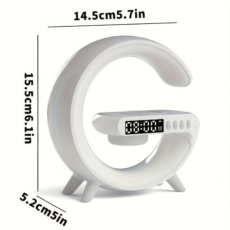 Smart USB Charging Living Room Bedroom Bedside Desktop Colorful RGB Atmosphere Light, Mobile Phone Wireless Charger, Desktop Alarm Clock, Study Desk Lamp, Wireless Link Music Audio Speaker Multifunctional Four-in-one Atmosphe