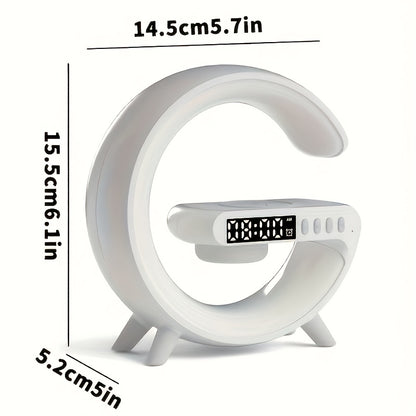 Smart USB Charging Living Room Bedroom Bedside Desktop Colorful RGB Atmosphere Light, Mobile Phone Wireless Charger, Desktop Alarm Clock, Study Desk Lamp, Wireless Link Music Audio Speaker Multifunctional Four-in-one Atmosphe
