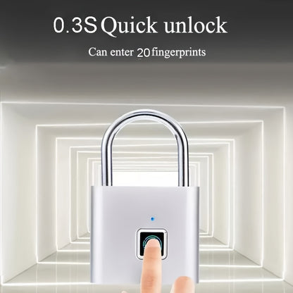 Mini Smart Fingerprint Padlock IP56 Splash Protection Security Antitheft Keyless Battery Powered USB Rechargeable Suitcase Luggage Backbag Door Lock