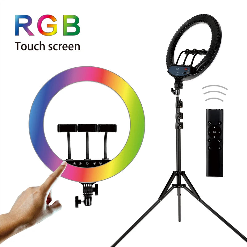 Photographic Lighting Live Stream Cosmetic Salon Fill Lamp 18 Inch Beauty Makeup Selfie RGB LED Ring Light with Tripod Stand