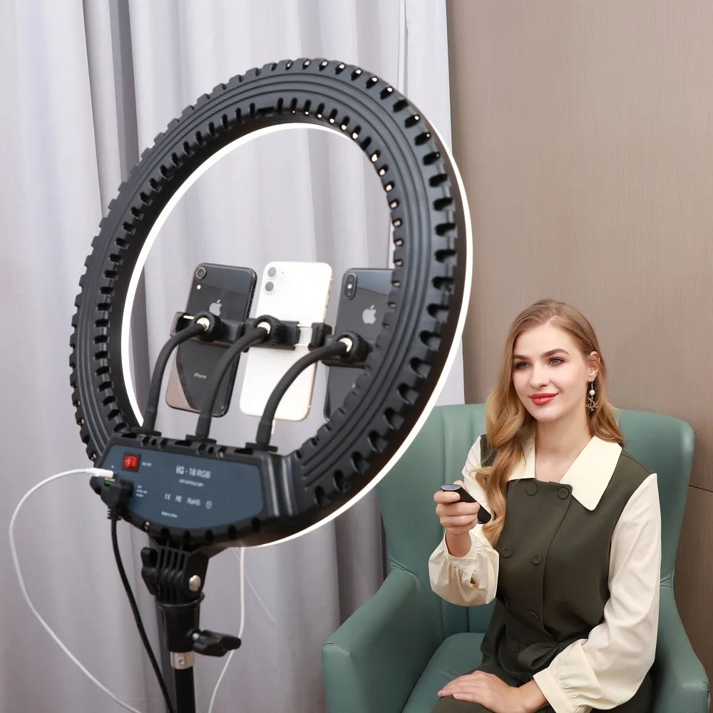 Photographic Lighting Live Stream Cosmetic Salon Fill Lamp 18 Inch Beauty Makeup Selfie RGB LED Ring Light with Tripod Stand
