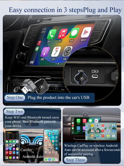 2in1 Wireless CarPlay Adapter Android Auto Wired to Wireless Automatic Connection AI Smart Box for All Cars With Wired CarPlay