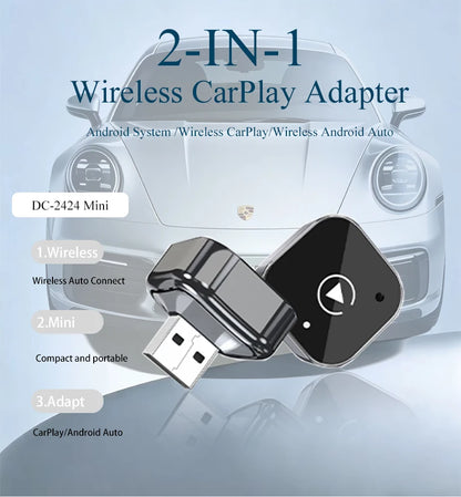 2in1 Wireless CarPlay Adapter Android Auto Wired to Wireless Automatic Connection AI Smart Box for All Cars With Wired CarPlay