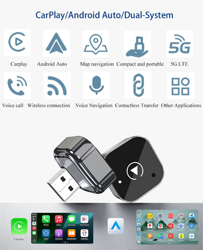2in1 Wireless CarPlay Adapter Android Auto Wired to Wireless Automatic Connection AI Smart Box for All Cars With Wired CarPlay