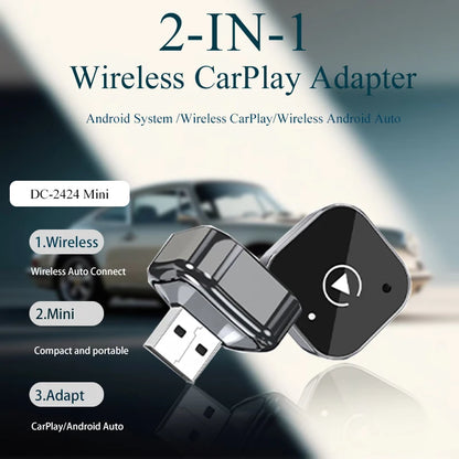2in1 Wireless CarPlay Adapter Android Auto Wired to Wireless Automatic Connection AI Smart Box for All Cars With Wired CarPlay