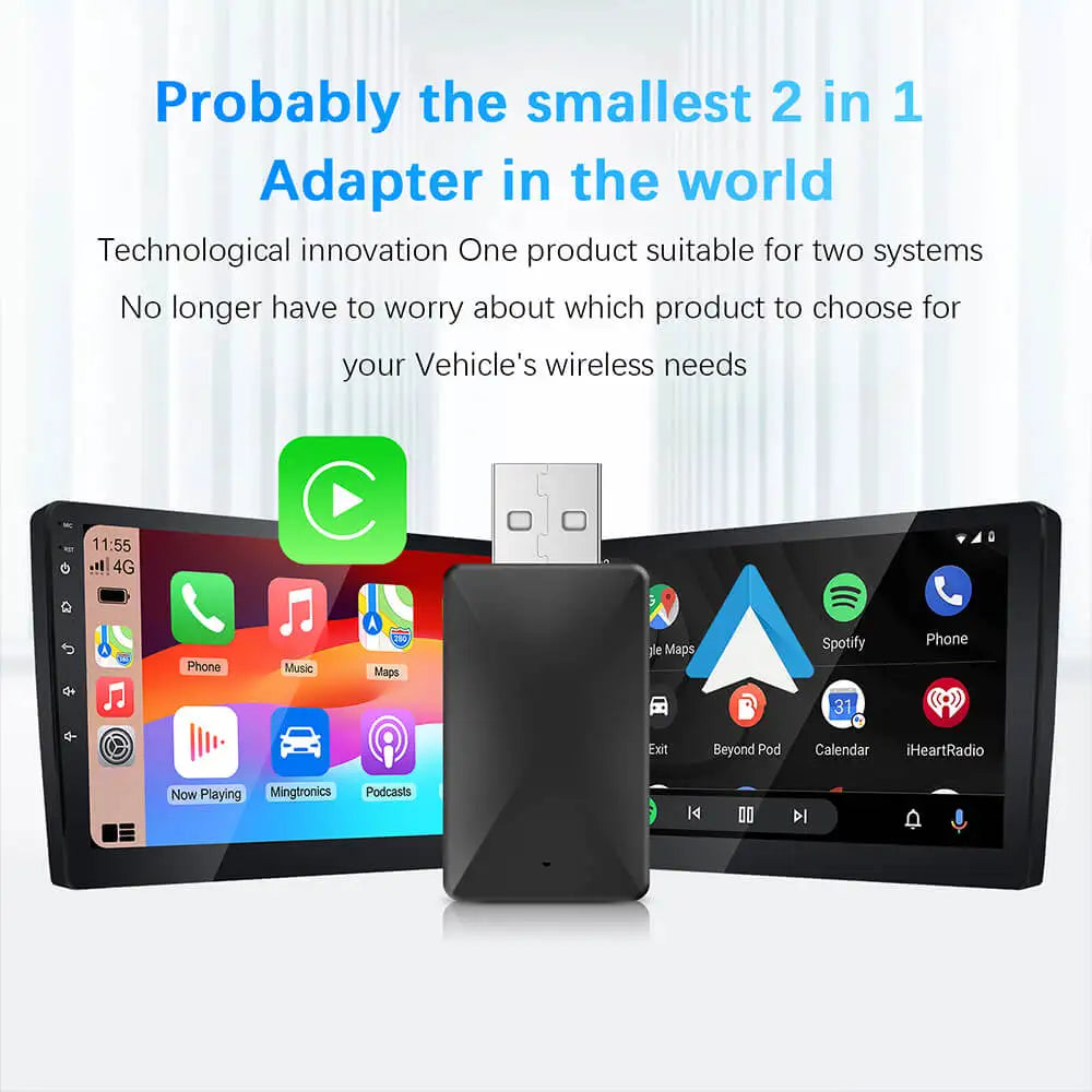 NEW 2in1 Wireless CarPlay AI Mini Android Auto Box Plug&Play Automatic Connection Compatible with 99% of Cars For Car Radio