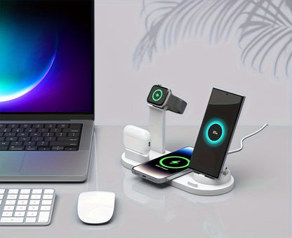 3-in-1 Wireless Charger Station Stand Dock - Foldable Travel Charger for iPhone 15/14/13/12/11, Apple Watch Series 9 to 2/Ultra, Airpods Pro - Compatible with Multiple Devices, Space-Saving Design for Home and Travel