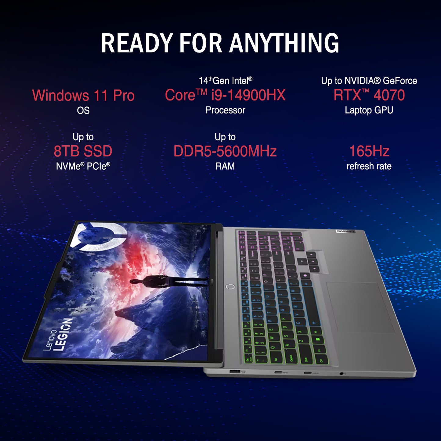 Lenovo Newest Legion 16" QHD i9 RTX 4070 Gaming Laptop, 16" QHD (2560 x 1600) 165 Hz, Intel i9-14900HX, NVIDIA GeForce RTX 4070 (Boost Clock 2175MHz, TGP 140W), 64GB RAM, 2TB SSD, Windows 11 Pro