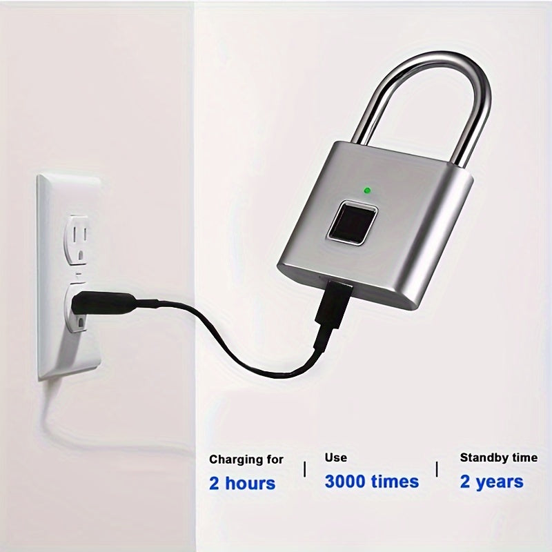Mini Smart Fingerprint Padlock IP56 Splash Protection Security Antitheft Keyless Battery Powered USB Rechargeable Suitcase Luggage Backbag Door Lock