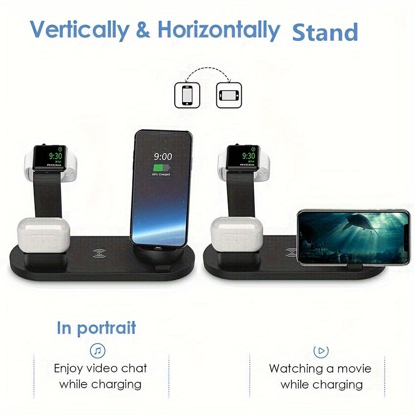 3-in-1 Wireless Charger Station Stand Dock - Foldable Travel Charger for iPhone 15/14/13/12/11, Apple Watch Series 9 to 2/Ultra, Airpods Pro - Compatible with Multiple Devices, Space-Saving Design for Home and Travel