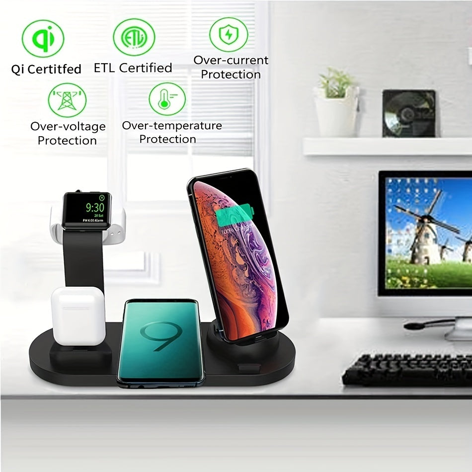 3-in-1 Wireless Charger Station Stand Dock - Foldable Travel Charger for iPhone 15/14/13/12/11, Apple Watch Series 9 to 2/Ultra, Airpods Pro - Compatible with Multiple Devices, Space-Saving Design for Home and Travel