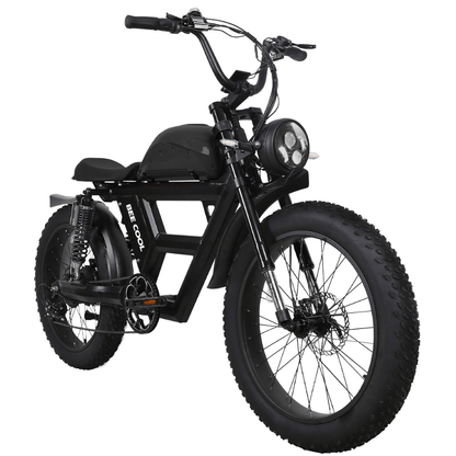 BeeCool Full Black Bee Challenger Long Range Full Suspension Electric Bike, 750W Motorcycle eBike, 100MI Range, 48V 30Ah Battery 24"x4" Fat Tire, 400LBS Payload, 20MPH, 7 Speed, Hydraulic Brakes