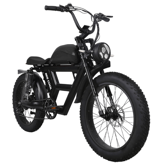 BeeCool Full Black Bee Challenger Long Range Full Suspension Electric Bike, 750W Motorcycle eBike, 100MI Range, 48V 30Ah Battery 24"x4" Fat Tire, 400LBS Payload, 20MPH, 7 Speed, Hydraulic Brakes